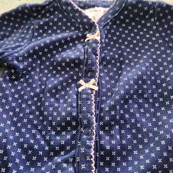 Carter's Girls Blue & White Snap Front Two Piece Outfit with Pink Bows - Size 3 - Picture 7 of 7